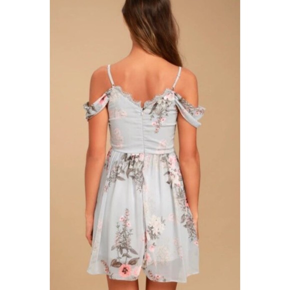 Lulu's Women's Back Zipper Off-Shoulder Floral Summer Dress Blue Size Small - Picture 3 of 9